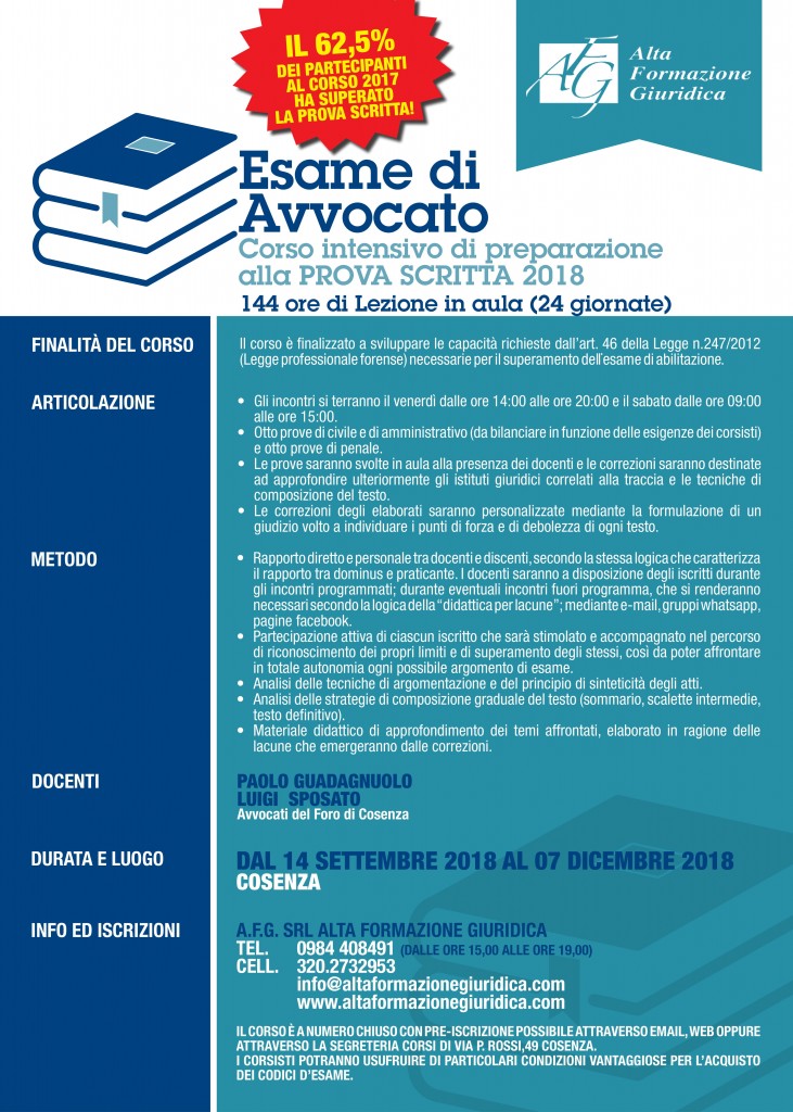 ESAME AVVOCATO CORSO INTENSIVO DI PREPARAZIONE ALLA PROVA SCRITTA 2018