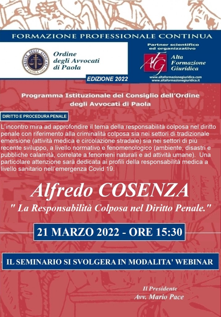 ” La responsabilità colposa nel diritto penale. ” WEBINAR 21/03/2022